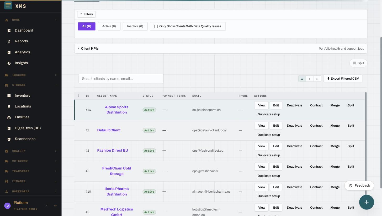 XMS Cloud multi-client 3PL management portfolio