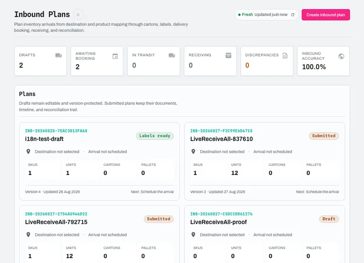 Inbound plans: KPIs, next actions, discrepancies