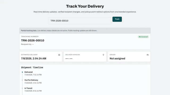 Recipient tracking: status, delivery window, carrier events
