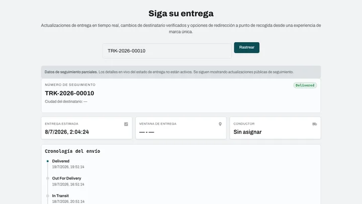 Seguimiento para el destinatario: estado, ventana de entrega, eventos del transportista
