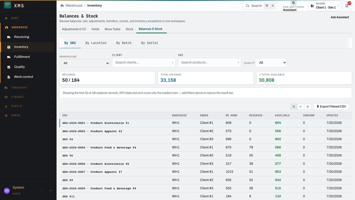 Inventory workspace with available, reserved, and owned stock