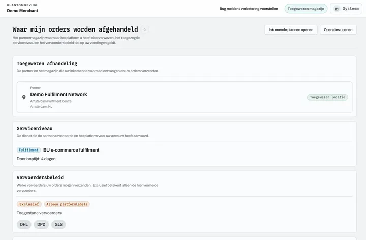 Fulfilmentroutering voor de webshop: toegewezen magazijn, serviceniveau, vervoerdersbeleid en voorstel