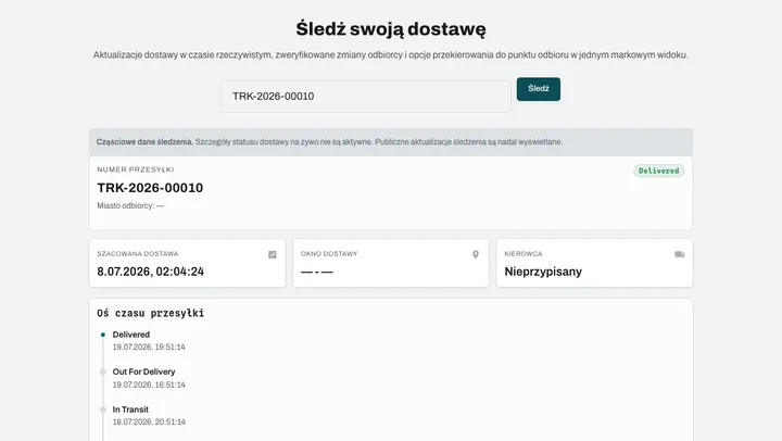 Recipient tracking: status, delivery window, carrier events