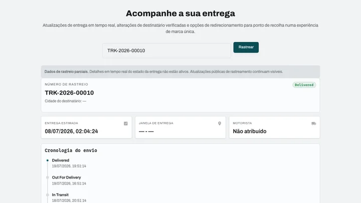 Recipient tracking: status, delivery window, carrier events