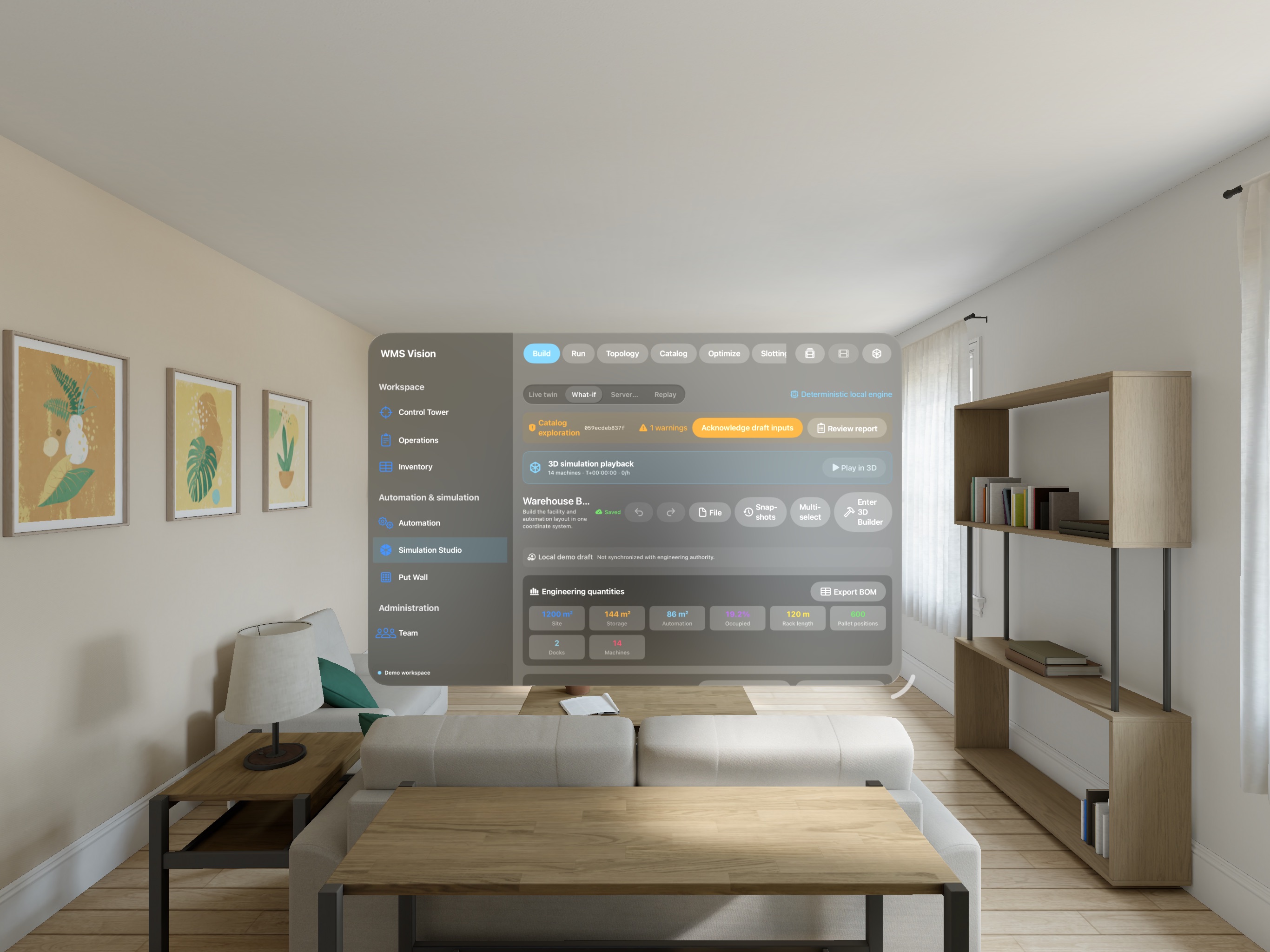 XMS Cloud spatial warehouse twin on Apple Vision Pro