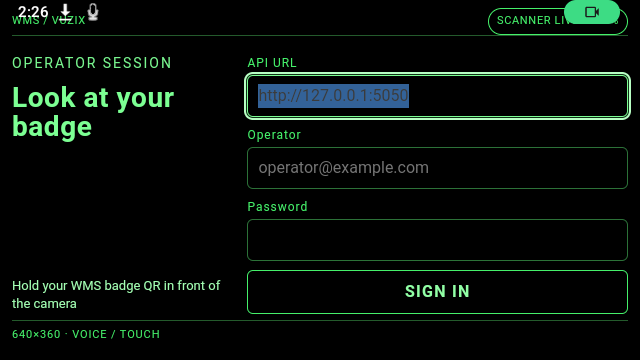 XMS Cloud Vuzix M400 operator badge sign-in HUD